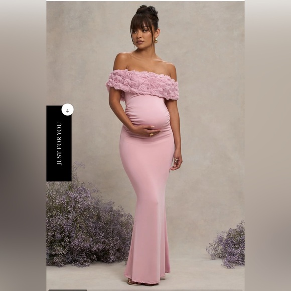 Pink Off-Shoulder Ruffled Mermaid Maternity Maxi Dress - Picture 1 of 7
